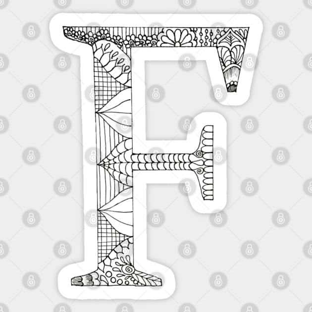 Henna Alphabet F / Henna Letter F - Black Henna Line Art Sticker by Tilila